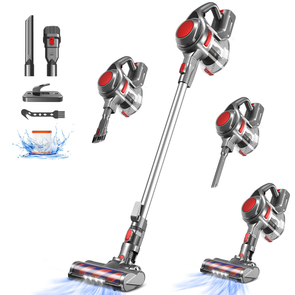 Daynee Akku Staubsauger,50Min|50kpa Staubsauger Kabellos mit 1.6L Staubbehälter,Akkustaubsauger,Vacuum Cleaner für Hartböden,Teppich und Tierhaare,Rot