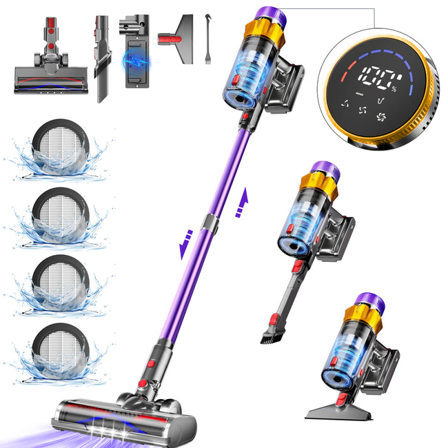 Daynee Akku Staubsauger,65kPa/70Min Akkusauger mit Display,Anti-Tangle-Bürste,Aromatherapie,Staubsauger Kabellos mit HEPA*4，Kabelloser Staubsauger für Tierhaare, Teppich und Hartböden Hover Image