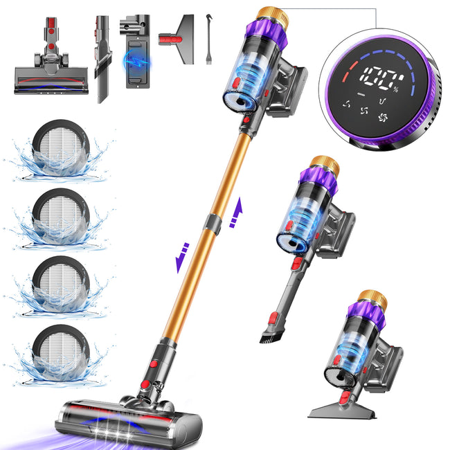 Daynee Akku Staubsauger,65kPa/70Min Akkusauger mit Display,Anti-Tangle-Bürste,Aromatherapie,Staubsauger Kabellos mit HEPA*4，Kabelloser Staubsauger für Tierhaare, Teppich und Hartböden Main Image