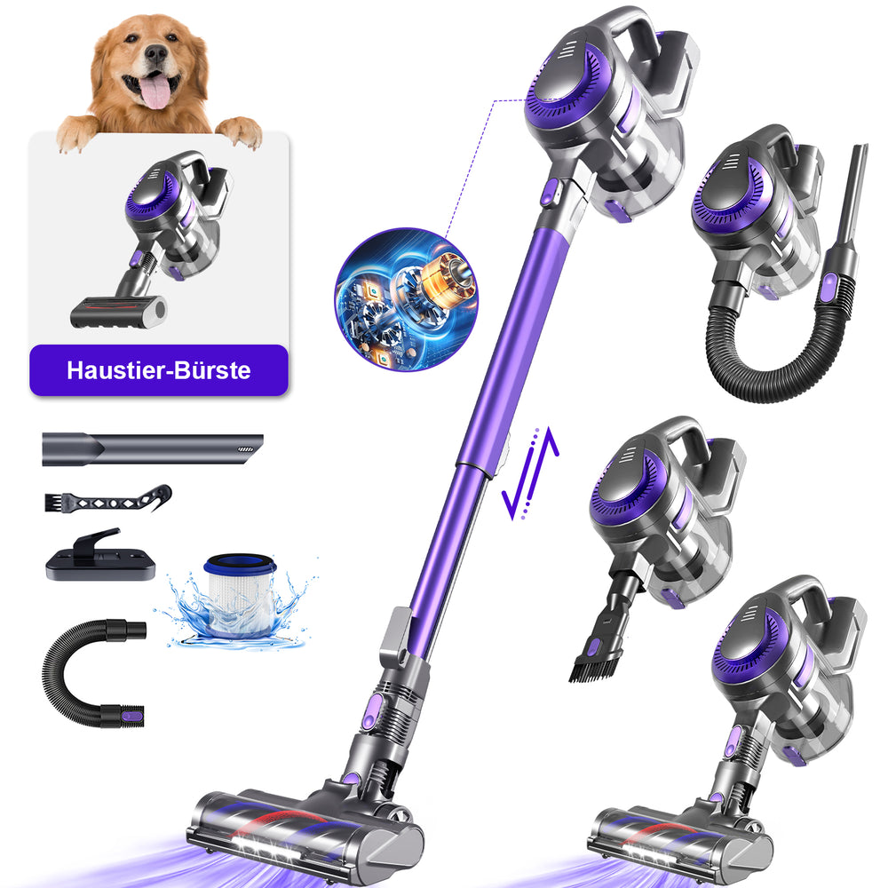Daynee Akku Staubsauger,55KPa Akkusauger, Kabelloser Staubsauger mit Schlauch and Tierpflegebürste , HEPA*4 Kabelloser Staubsauger für Tierhaare, Teppich und Hartböden