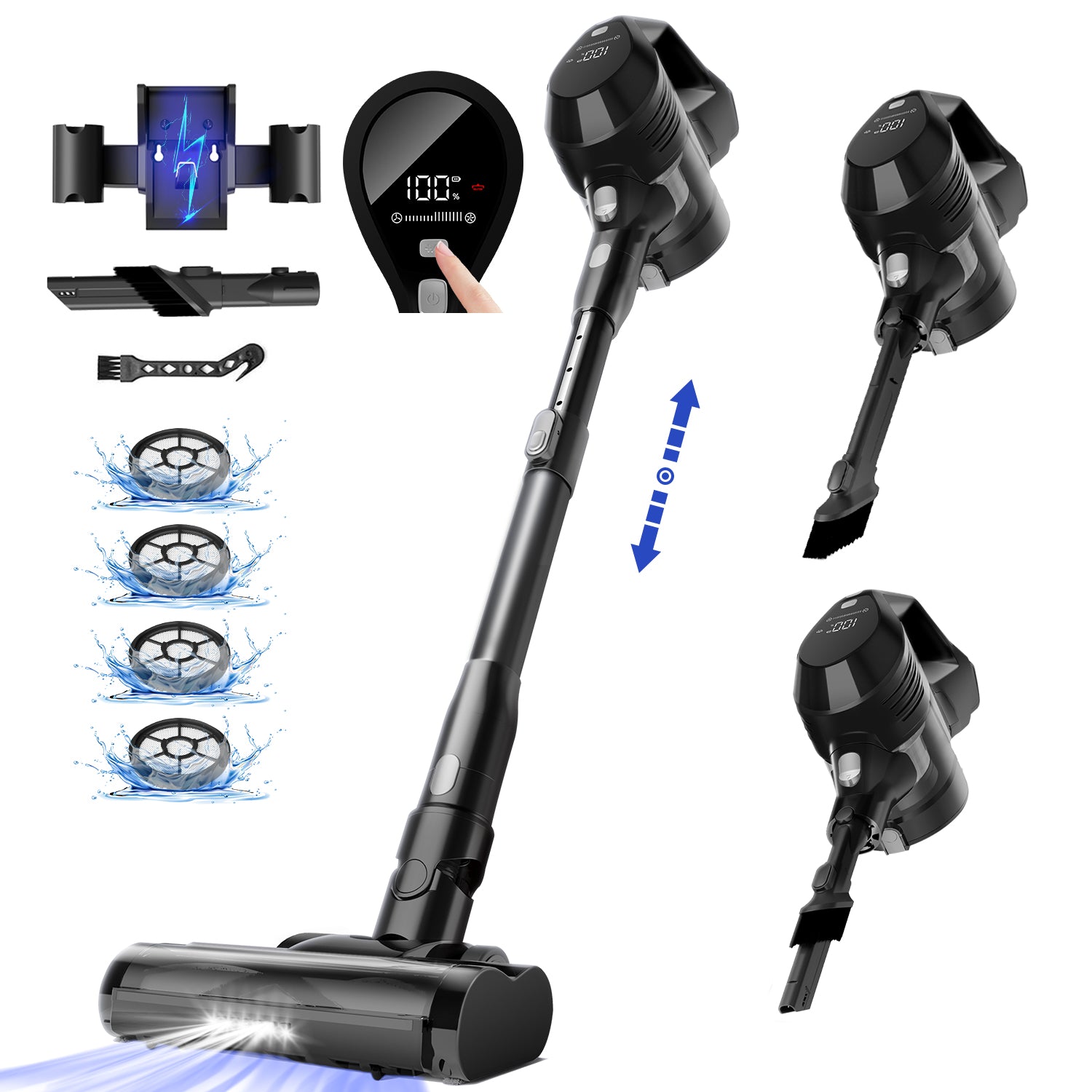 Daynee Akku Staubsauger,58KPa Staubsauger Kabellos mit Display，Akkusauger,HEPA*4,Kabelloser Staubsauger für Tierhaare, Teppich und Hartböden