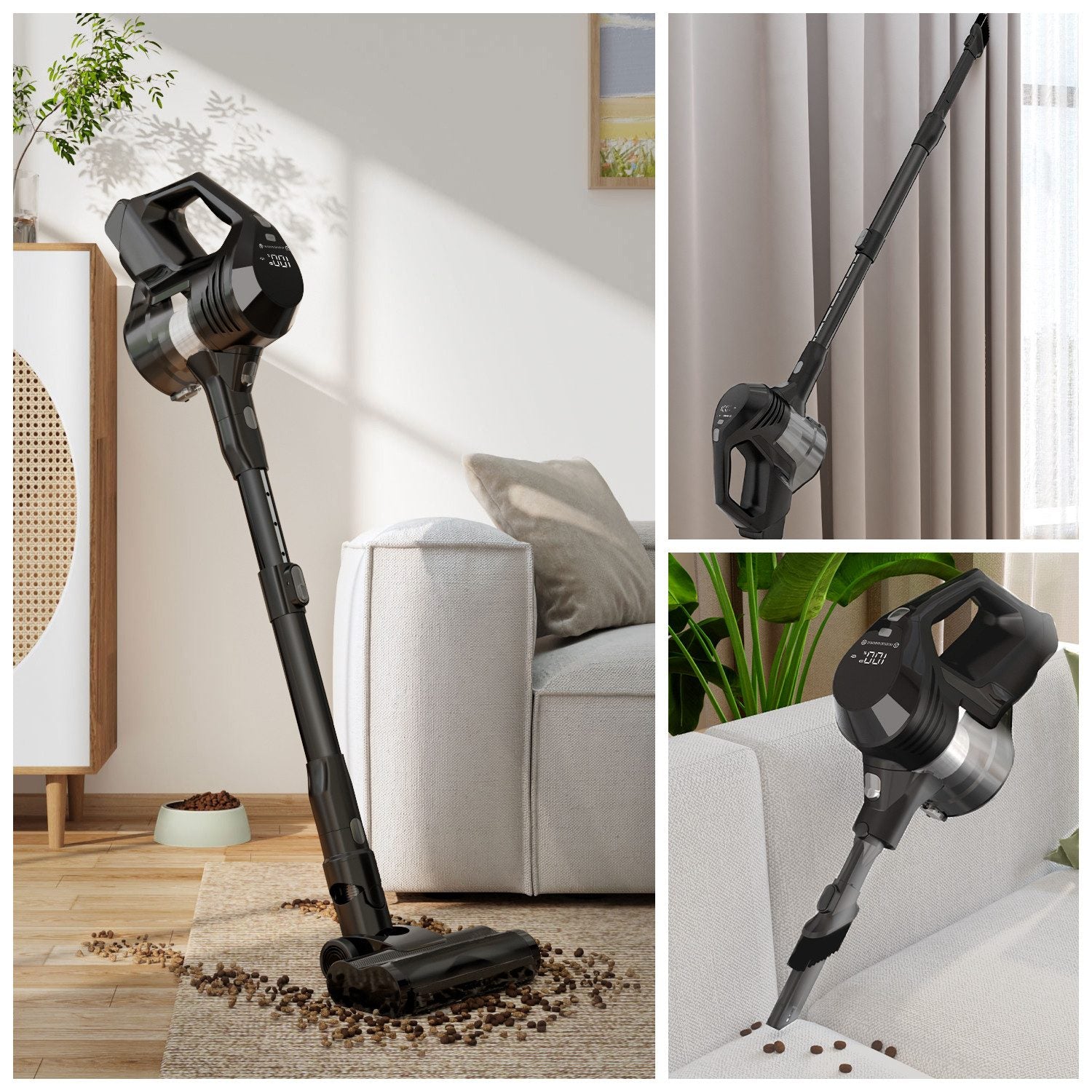 Daynee Akku Staubsauger,58KPa Staubsauger Kabellos mit Display，Akkusauger,HEPA*4,Kabelloser Staubsauger für Tierhaare, Teppich und Hartböden